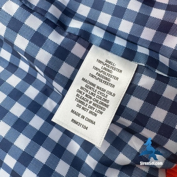 1063 NWT Crown & Ivy Puffer Vest - Plus Size 1X - Orange Vue/Blue Gingham - Picture 13 of 15